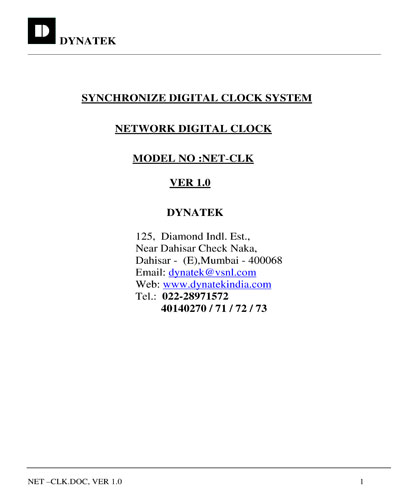 LAN Based Clock manual